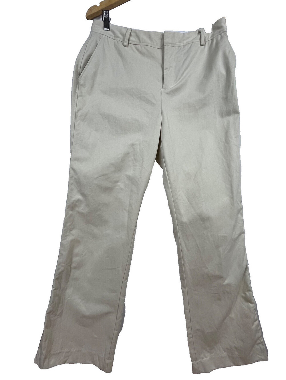 Eddie Bauer Mercer Fit Ivory/Stone Wide Leg Pants 100% Cotton, Size 10 Mom Soft